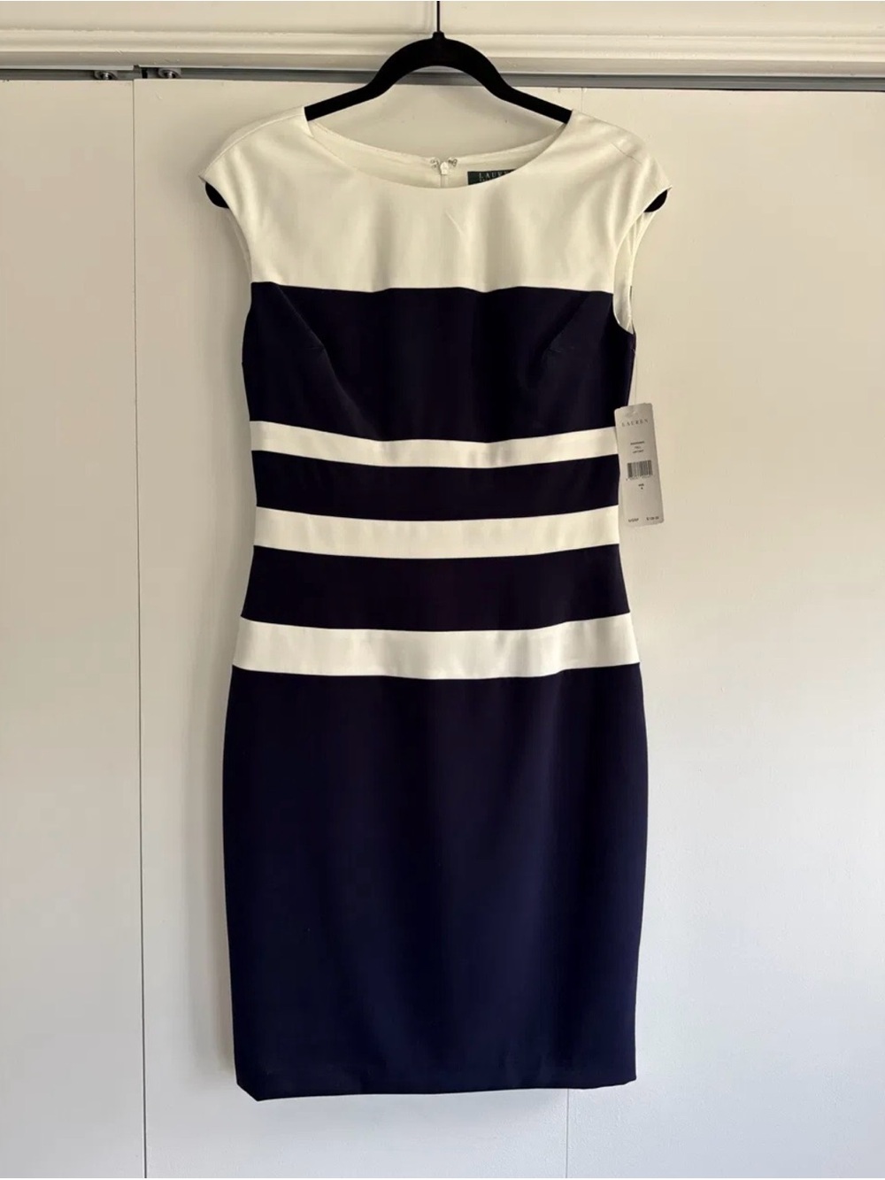 Ralph Lauren Navy and White Striped Sheath Dress - Picture 1 of 5